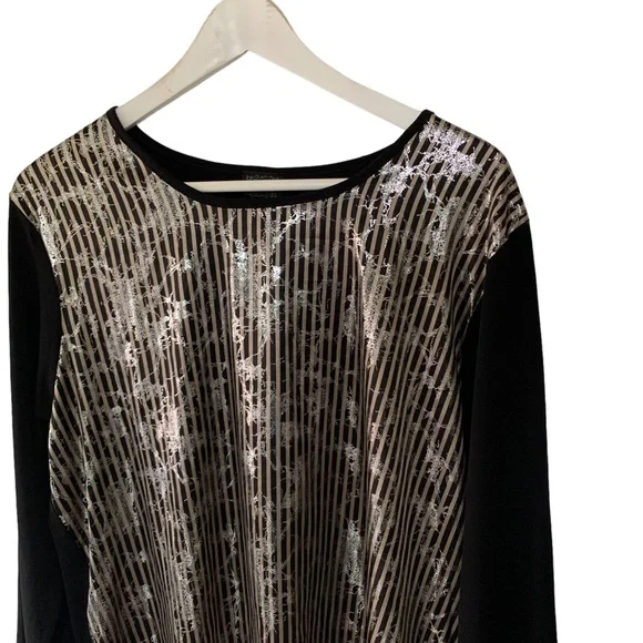 Vintage 90s Shimmery Silver Tone and Black Blouse Y2K Disco Retro Chic Eclectic - Picture 2 of 9